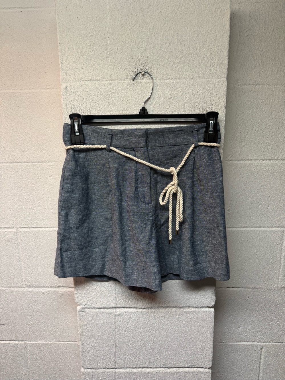 Ann Taylor High-Waist Chambray Shorts with Rope Belt - Blue and Cream